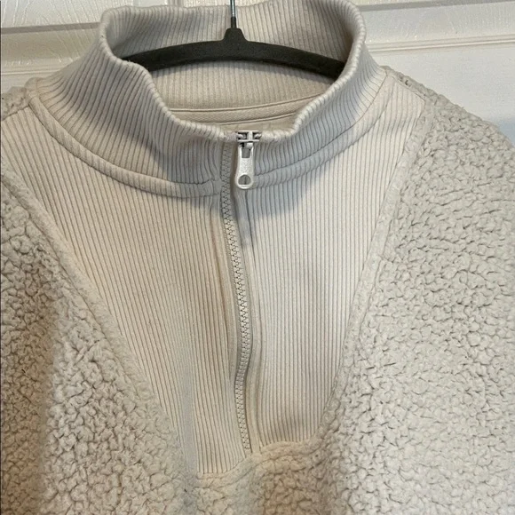 Aerie Cream Sherpa Quarter-Zip Sweater - Picture 3 of 7